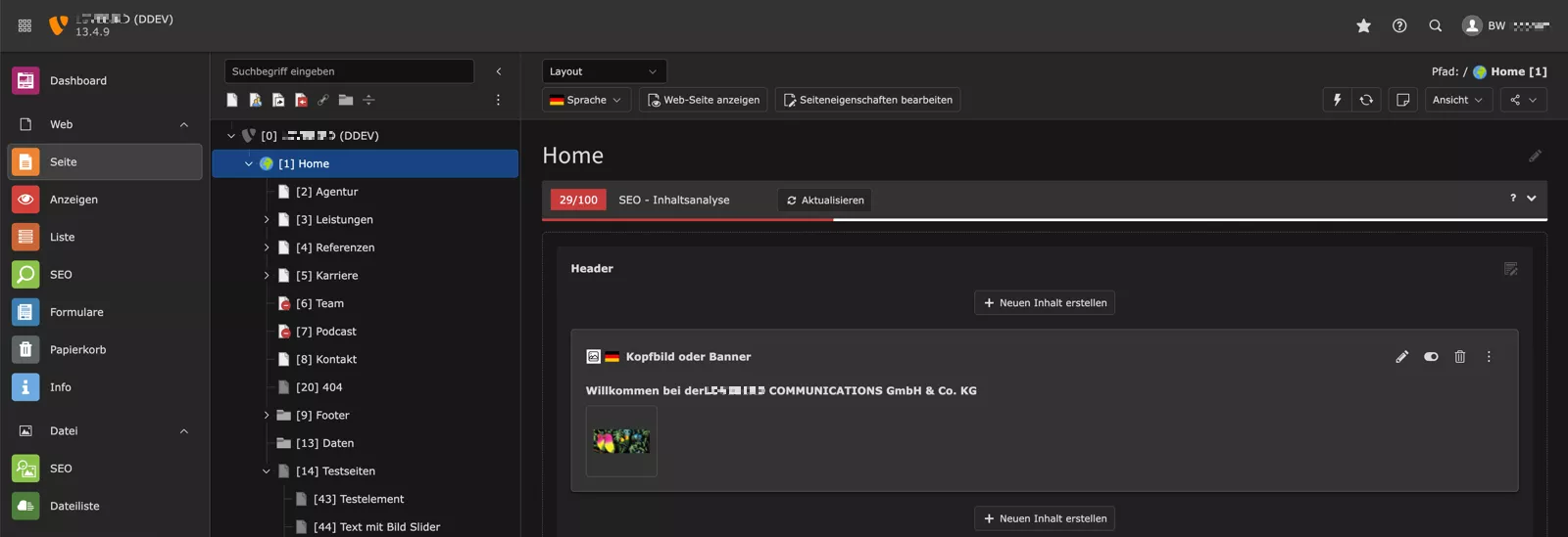 Screenshot vom TYPO3 Version 13 LTS Backen im DarkMode