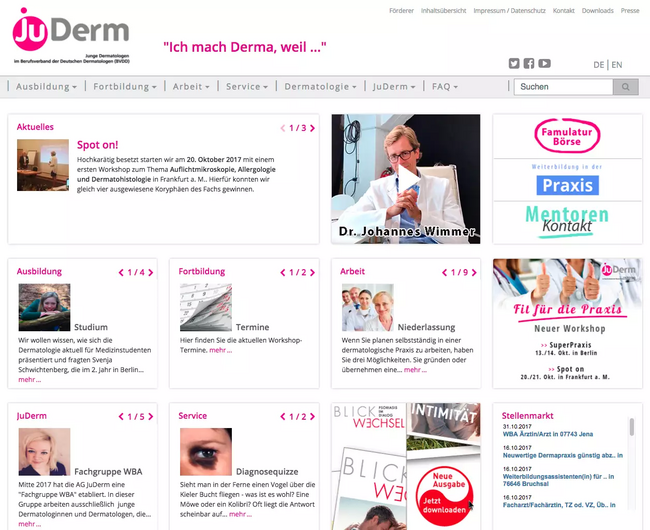 Screenshot der Startseite von JuDerm