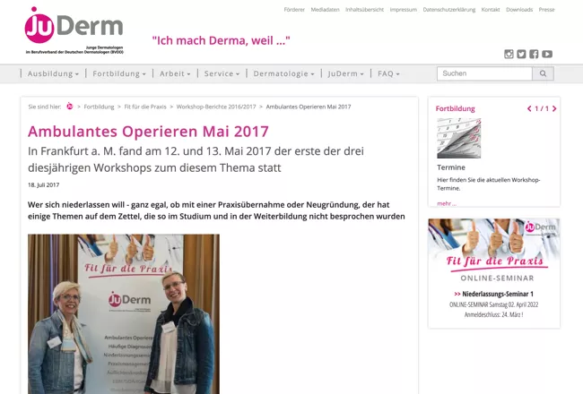 Screenshot der JuDerm Website 