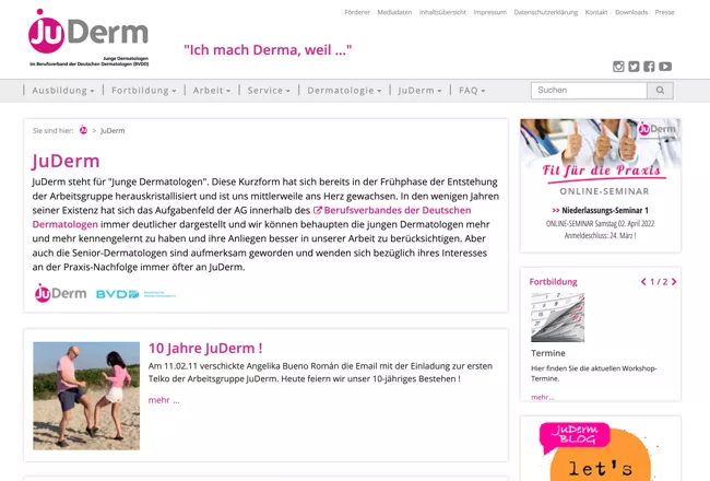 Sreenshot einer Verteilerseite von JuDerm (2017)
