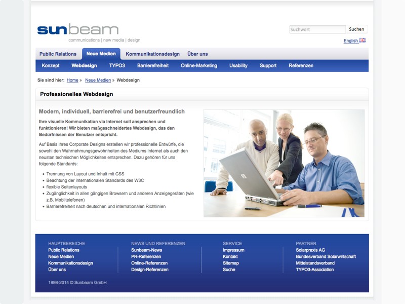 Screenshot Website von sunbeam
