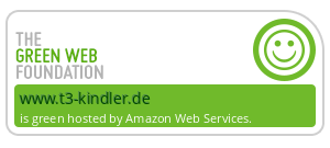 Badge "www.t3-kindler.de ist green hosted by Amazon Web Service"